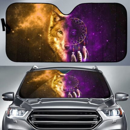 Dreamcatcher Purple Wolf Native American Car Auto Sun Shades 210201